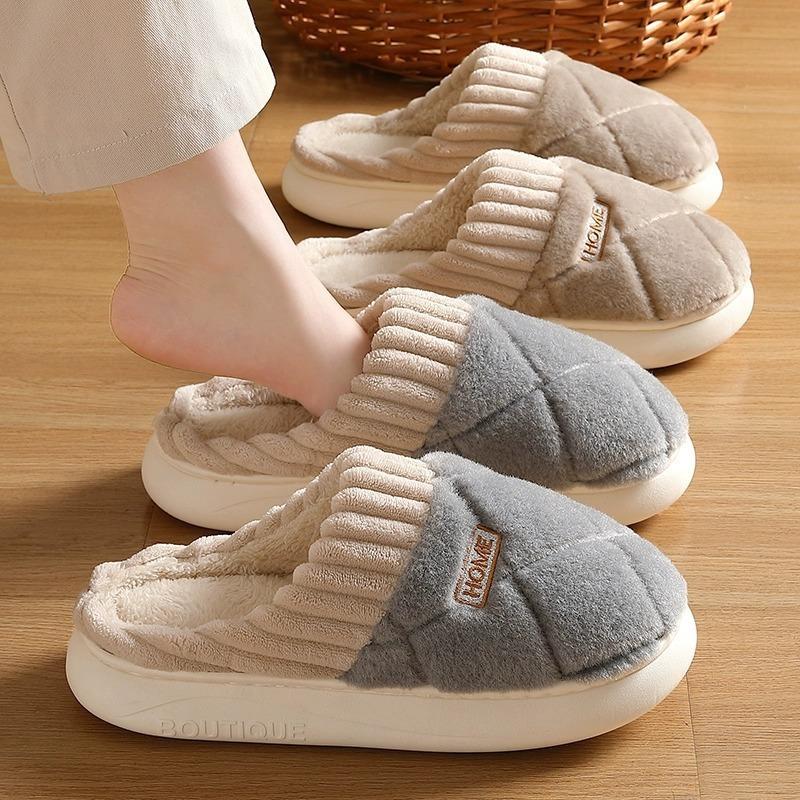 Cotton slippers women's winter thick bottom home couple silent non-slip warm indoor autumn and winter household plush slippers men