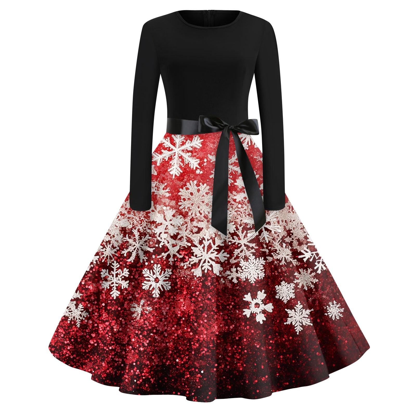 

Женская мода с круглым вырезом, повседневные тонкие рождественские платья с длинным рукавом и принтом XXL