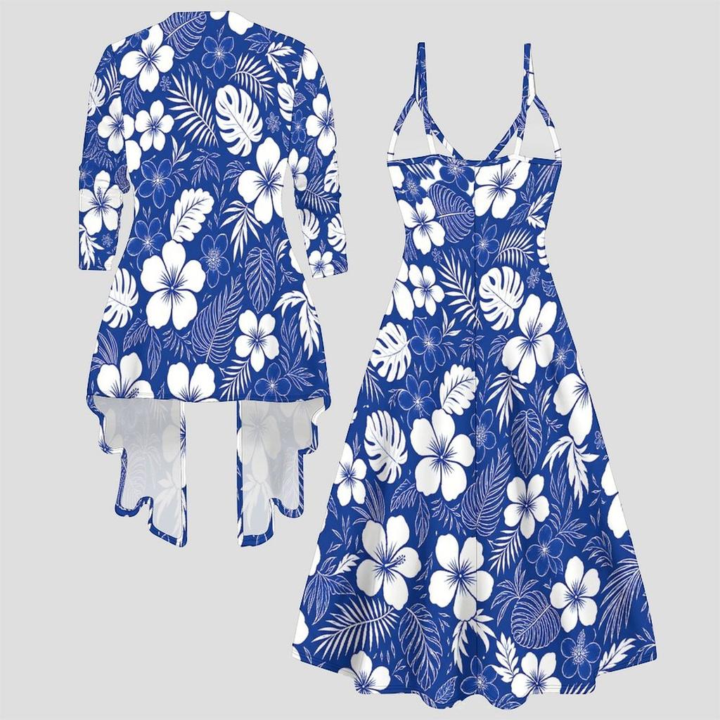 Women Plus Size Two Piece Set Long Sleeve Jacket Cami Maxi Dress