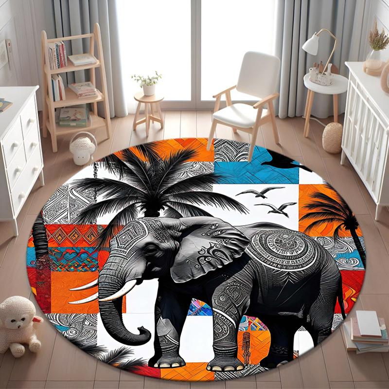 1Pc Elephant Circular Print Rug - home decoration Carpet For Living Room Bedroom Flooring Computer Chair Area Rug
