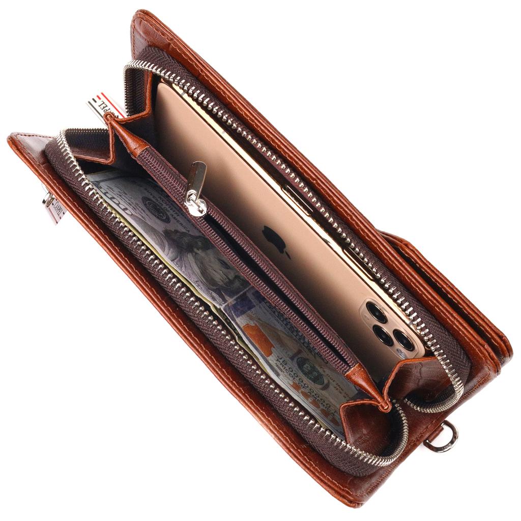 Practical Women's Wallet Made of Genuine Textured Leather CANPELLINI Wallet 21544 Brown