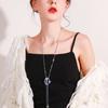 Collares largos y colgantes para mujer, collar de cadena con tulipán azul, suéter llamativo, joyería de cristal plateado a la moda 2021