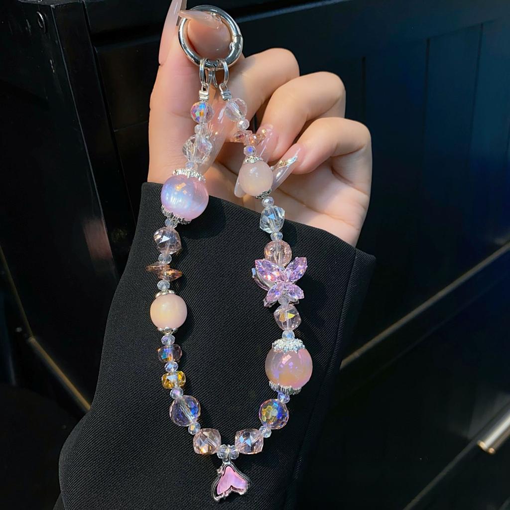 INS Pendentif Sirène Chaîne de Téléphone Papillon Zircon Chaîne Étui de Téléphone Ornement Suspendu au Poignet Chaîne en Cristal Perlé Corde