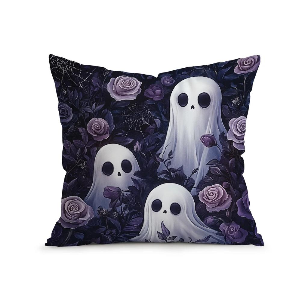 Home Decor Halloween Themed Skull & Ghost Pillow Covers Pattern Cushion Cover Suitable For Sofa Bedroom Car Pillow Cover
