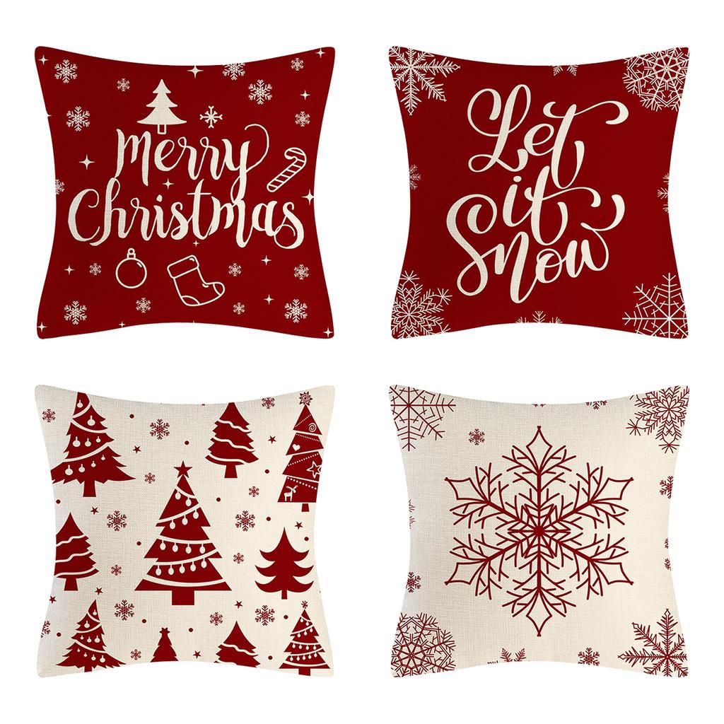 4Pcs Christmas Vintage Pillowcase Square Decorative Cushion Covers with Invisible Zipper Sofa Waist Cushion Cover 45*45cm