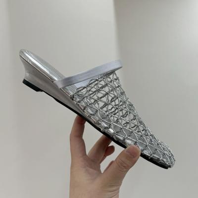 Women Slippers Baotou Half Slippers Women's Outer Wear Summer New Mesh Hollow Sandals Breathable Slope Heel Fishing Net Shoes