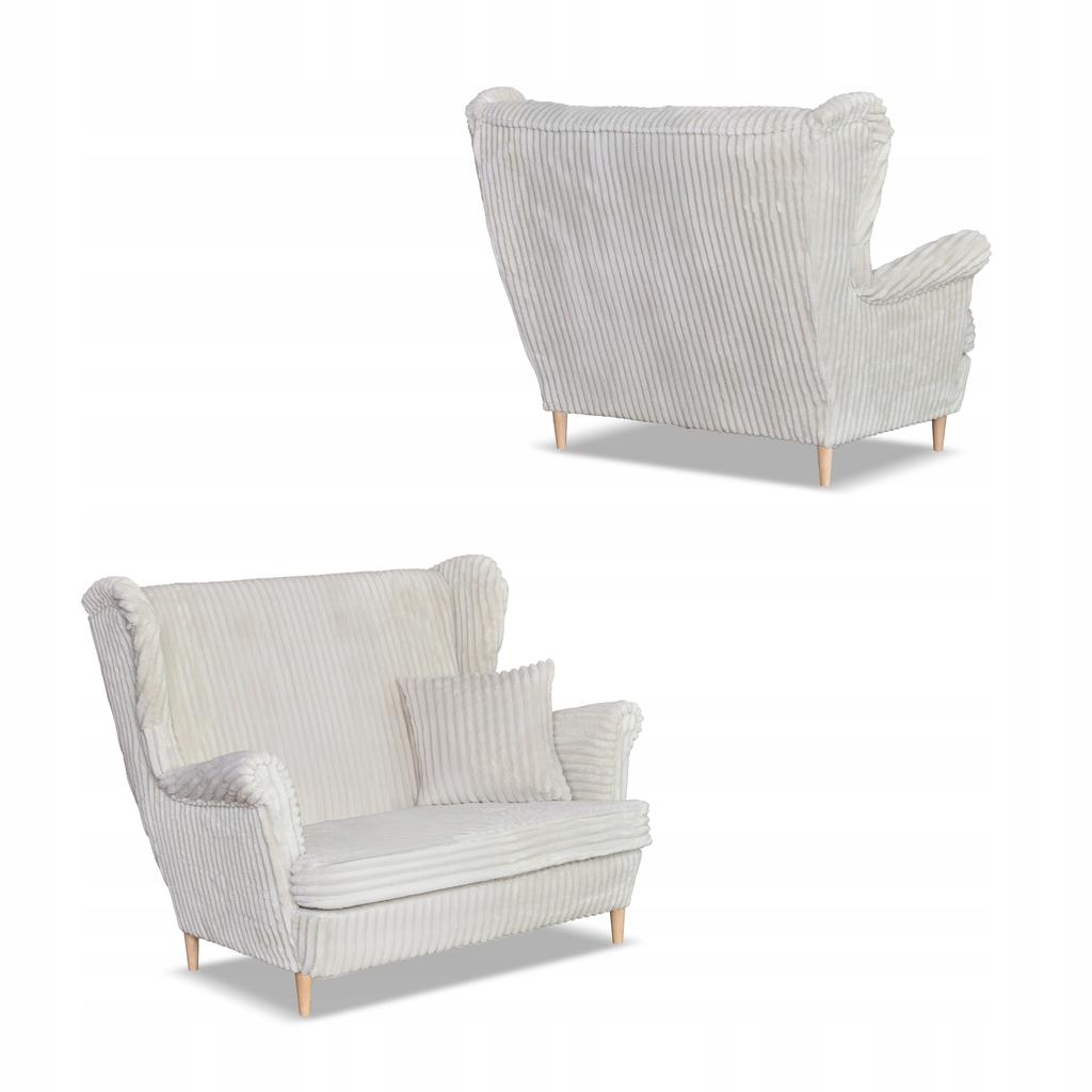 Zestaw uszak Rene Estella sofa fotele pufy Family Meble beżowy sztruks