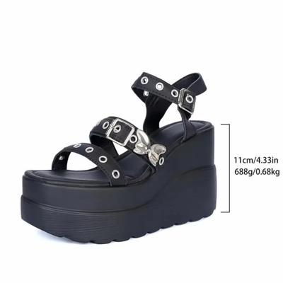Fashion 11CM Summer Women's Wedges EHeeled Sandals Comfy Closed Toe Ankle Buckle Strap Punk Heels Women's Gladiator Platform Party Shoes