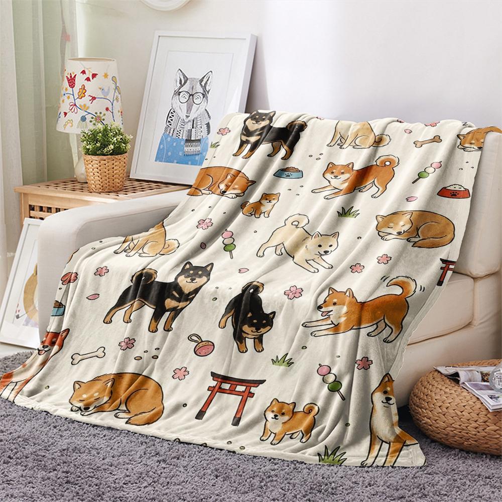 1PC Cute Dog Print Flannel Blanket, High Quality All Seasons, Home Decor, Warmth and Comfort, Perfect for Christmas Gifts