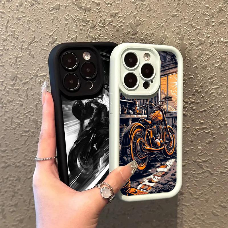 Motorcycle And Bike Ride Speed Vintage Phone Case,For iPhone 17 Air 16 15 13 12 11 ProMax Pro Plus,Smooth Touch Protective Cover