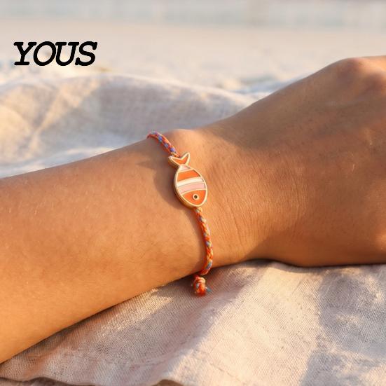 Beach Trip Photo Prop Jewelry Colorful Small Fish Handmade Braided Bracelet, Boho Cute Woven Cotton Rope String Adjustable Summer Wristband for Women