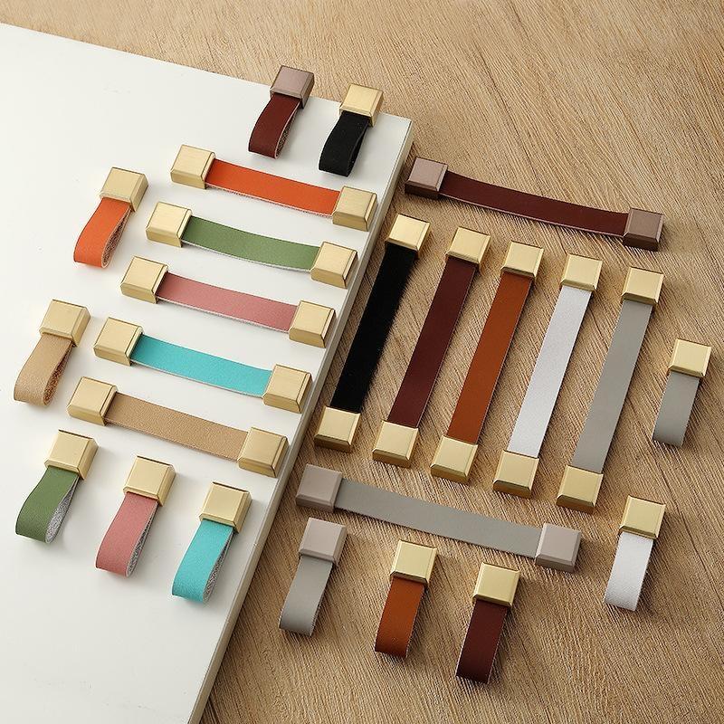 Cabinet Pull Brass Base Nordic Anti‑Collision Soft Leather Handle For Wardrobe Drawer Tatami Closet Kids Room Furniture Hardware