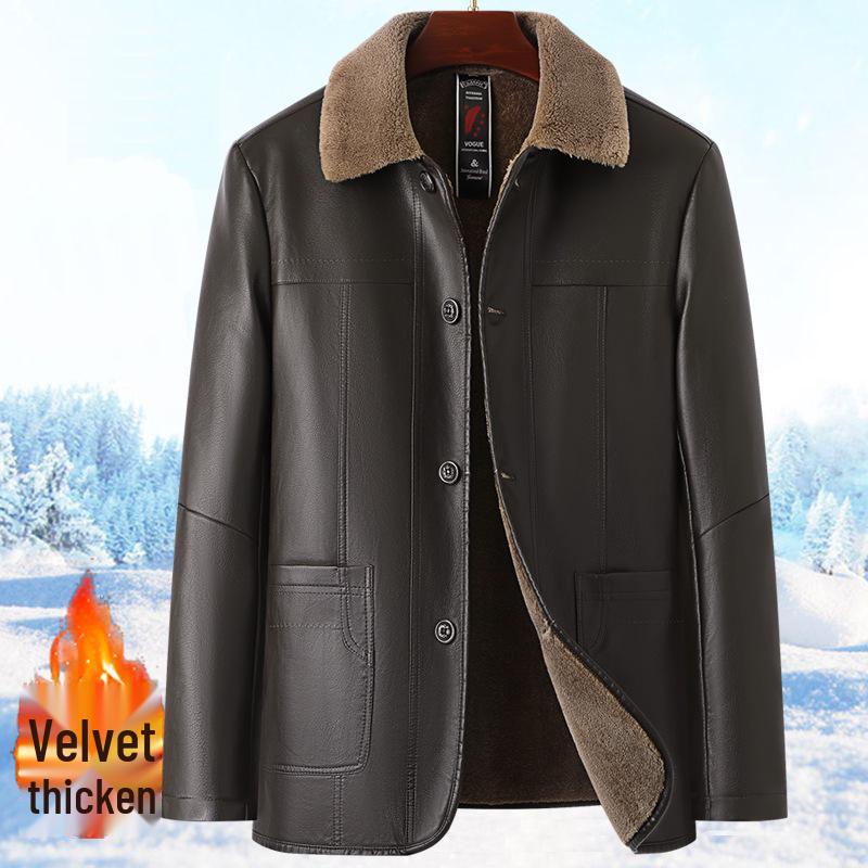 

Мужская куртка из ПУ кожи для среднего и пожилого возраста - Теплая меховая подкладка, Утолщенная, Большого размера, Осень/Зима, Повседневное пальто для папы 175 (Weight 90-110 kg)