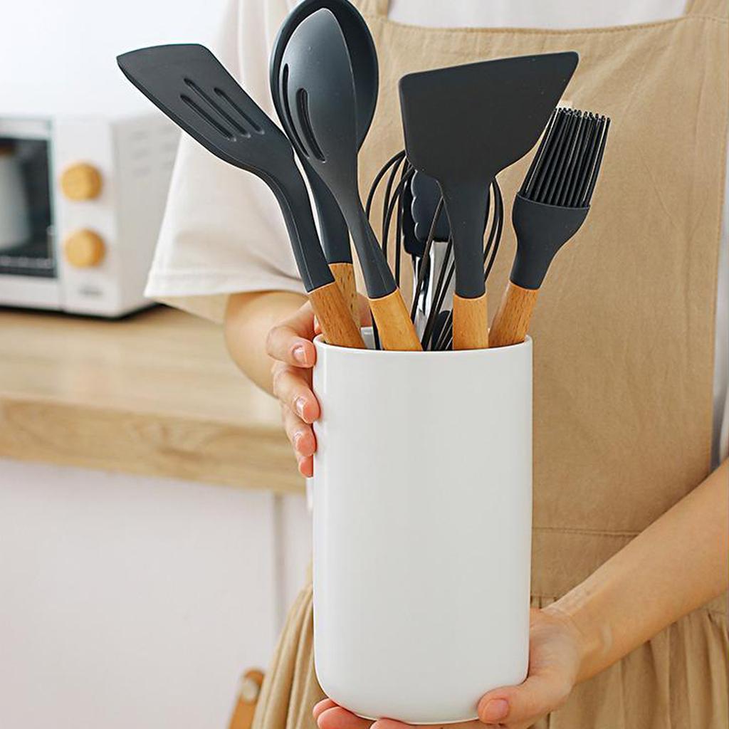 Matte Graue Keramik Küchenutensilienhalter 10,1cm Besteckaufbewahrungsbecher für Stäbchen & Löffel