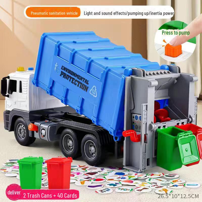Inertial Garbage Truck Toy with Inflatable Lift and Sorting Bins - Kids' Sanitation and Sweeping Simulation