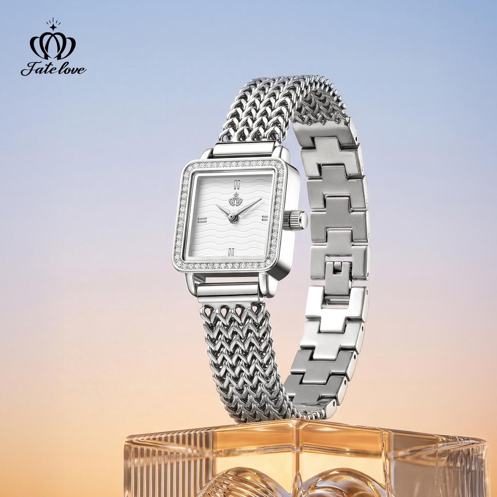 Fatelove 928 Quartz Watches for Women Steel Strap Diamond Bezel Waterproof Woman Watch Fashion Elegant Simple Ladies Wristwatch