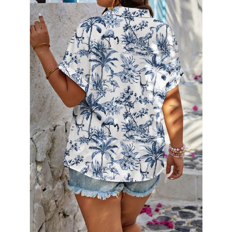 Summer New Fashion Women's Short-sleeved Striped Love Print Casual Shirt