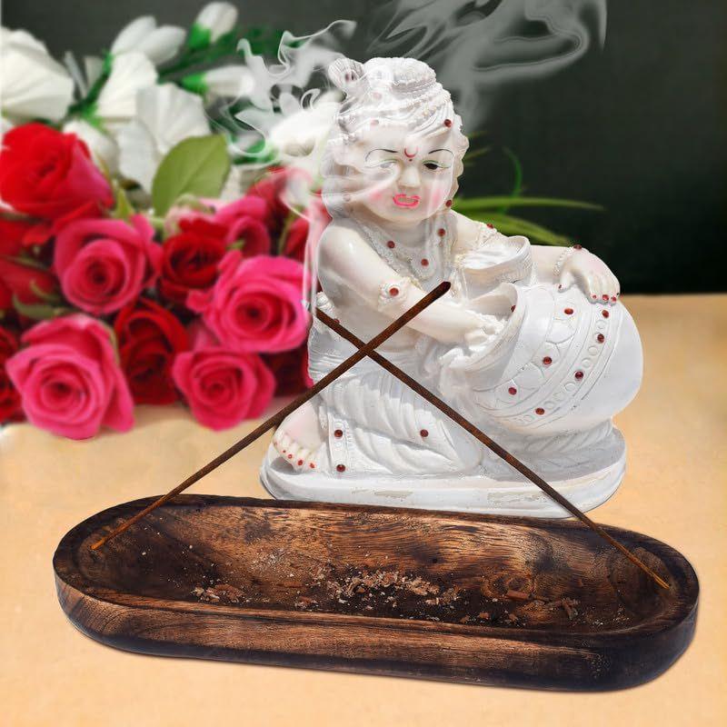 Natural Wood Incense Holder and Ash Catcher (11 X 4 Inch, Set of- 3, Oval)