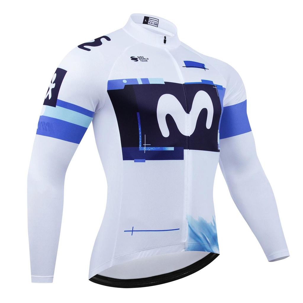 Movistar Herbst Pro Team Radtrikot 19D Trägerhosen-Set MTB Uniform Fahrradbekleidung Schnelltrocknend Fahrradkleidung Herren Langarm Radbekleidung