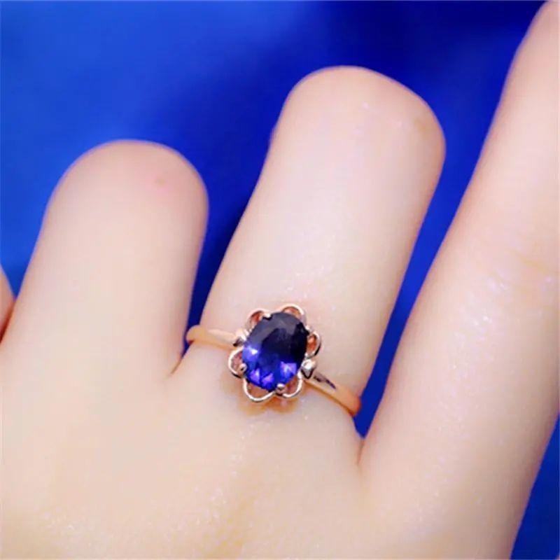 

Purple Gold-Plated Rose Gold Blue Stone Egg Surface Ring Women S Fashion Temperament Classic Luxury Colored Gold Open Ring