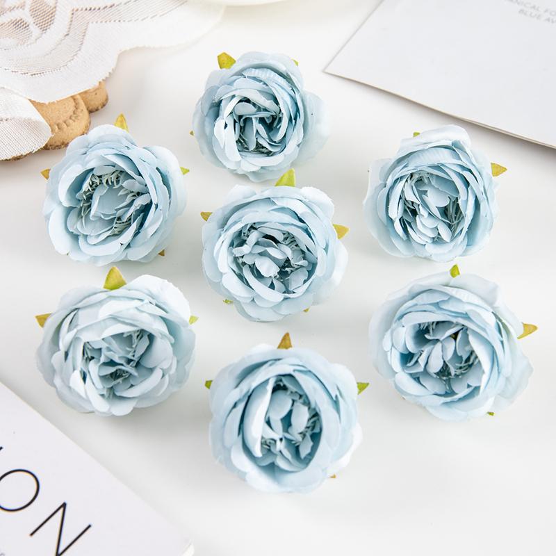 

Silk Artificial Rose Heads Festival Arches Decor Home Arrangement Wedding Bridal Bouquets Diy Gift box Headdress Wrist Flowers 20pcs синий