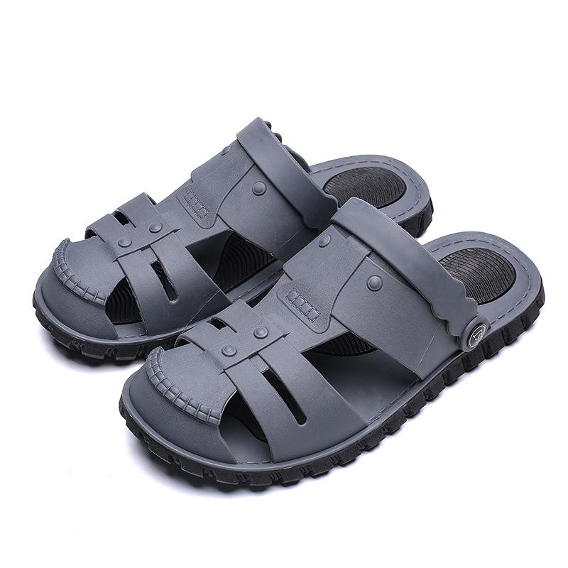 

Summer New Men s Baotou Half-slip Sandals Personality Fashion Non-slip Hollow Hole Shoes Youth Outdoor Wear Beach Shoes 45 темно серый