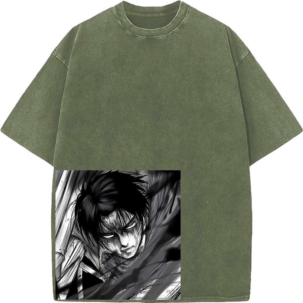 Levi Ackerman Cool Clothing Attack On Titan Manga T Shirt Men Oversized Cotton T-shirts Retro Washed Tee Harajuku Male Tshirt
