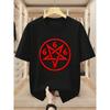 T-shirt da uomo taglie forti in cotone con misterioso esagramma e numero 666 stampati, comoda t-shirt casual a maniche corte per l'estate