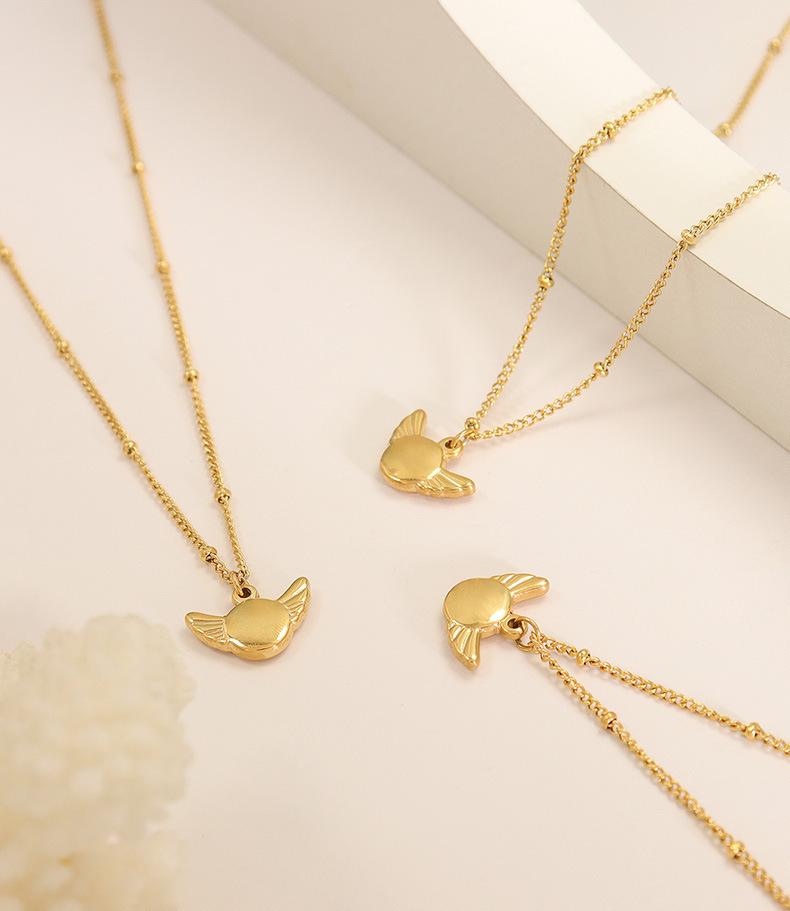 Gold-Plated Geometric Wing Pendant Necklace: Japanese-Korean Design with Titanium Steel Clavicle Chain