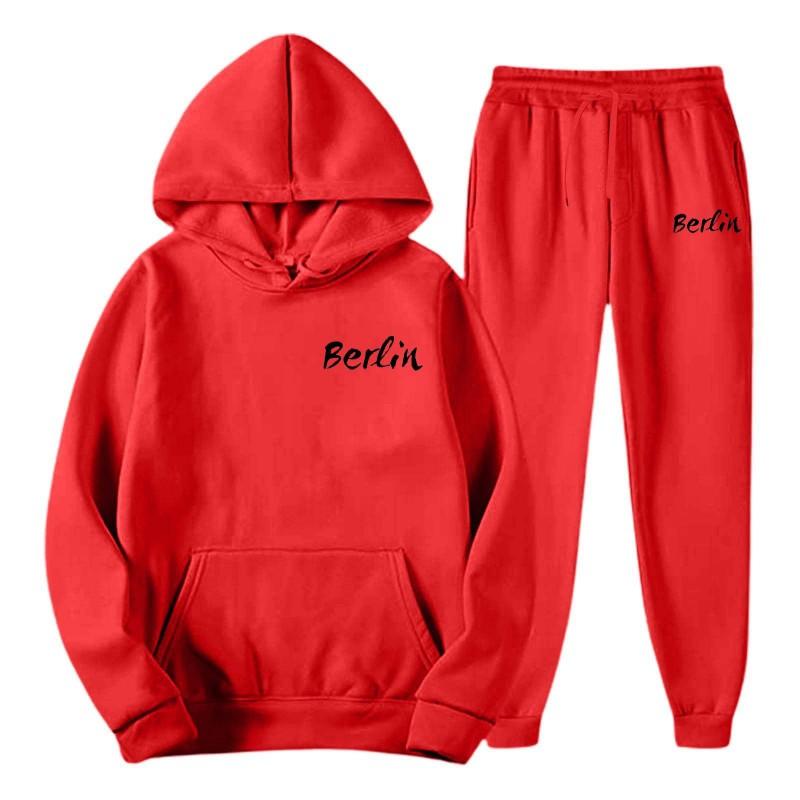 Mens Hooded Sweatshirt Set Loose Fit Printed Casual Tracksuit Fashion