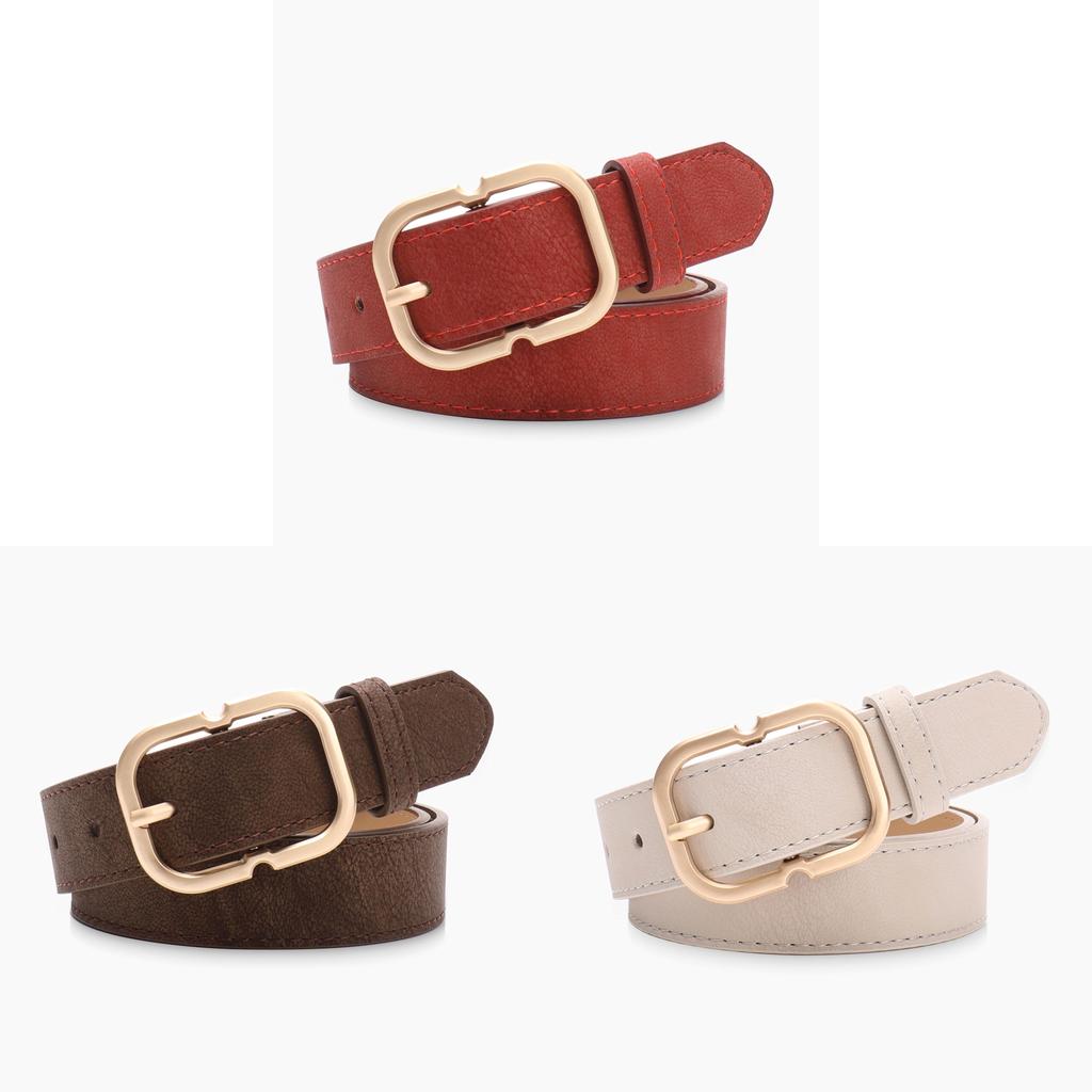 Vintage Gold Buckle Leather Belt For Women With Sanded Pu Material Casual Or Office Style