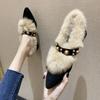 Fashion Trendy Fur Shoes Women's Autumn/winter Outerwear 2025 New Style Versatile Pointed Mid Heel Coarse Heel Shoe Hopping Bean Shoes