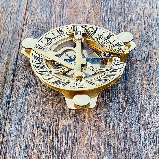 Sonnenuhr-Kompass aus Messing, Marine, voll funktionsfähig, nautischer Kompass, 7,6 cm