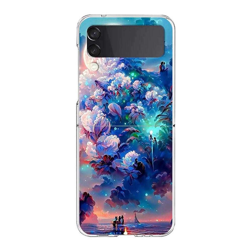 Anime Girl Art Scenery Clear Phone Case For Samsung Galaxy Z Flip 4 Case Thin High Hard PC Shell on For Galaxy Z Flip 3 5G Cover