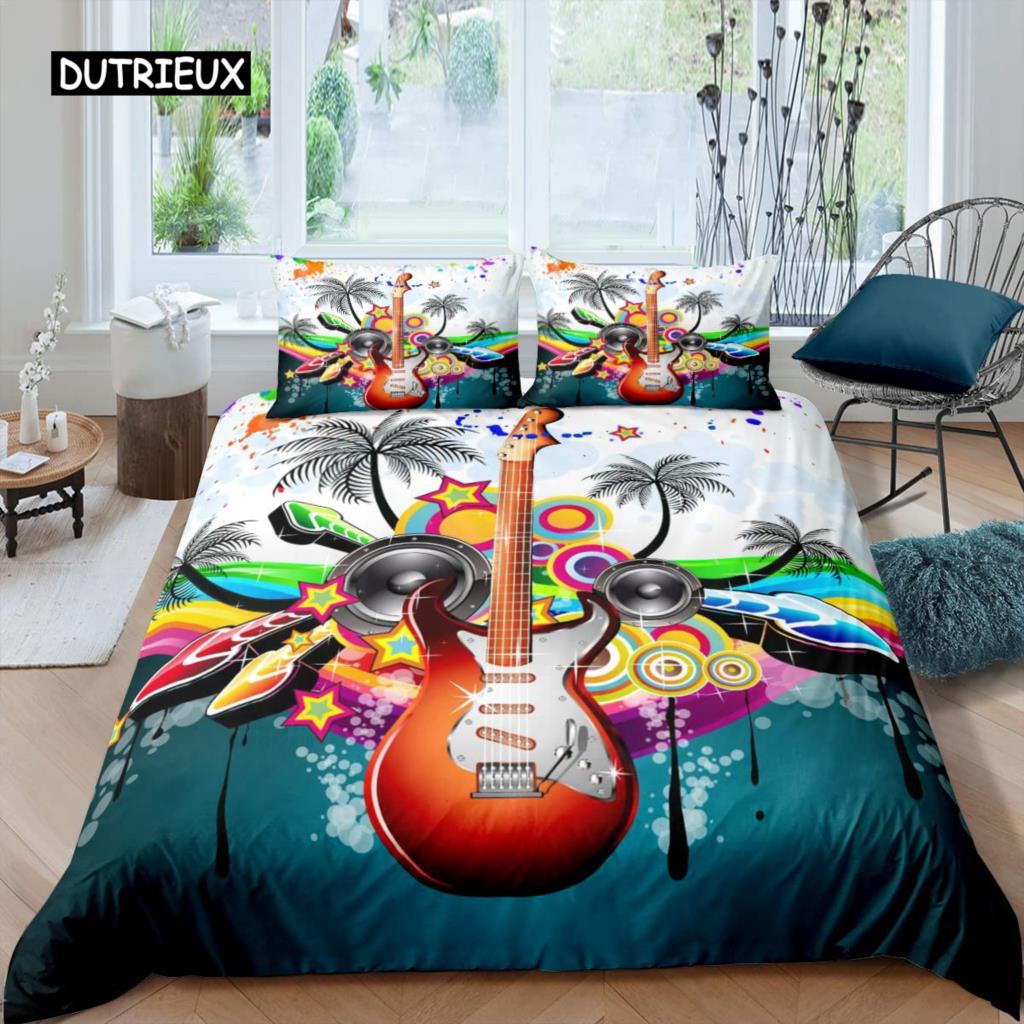 Rock Music Duvet Cover King Jazz Music Bedding Set for Teens Hip Hop Graffiti Comforter Cover Music Notes Polyester Quilt Cover
