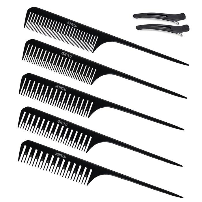 Highlight Comb, Steel Needle Combs, Heat Resistant, Anti-Static, Men's & Women's, Hair Styling, Hair Salon, Barber, Home, Black, 5-Pack