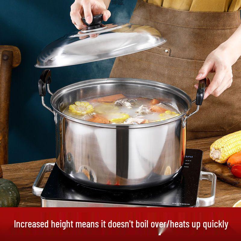 Olla de Acero Inoxidable de Gran Capacidad para Sopa y Fideos con Tapa para Cocinas de Inducción y Gas