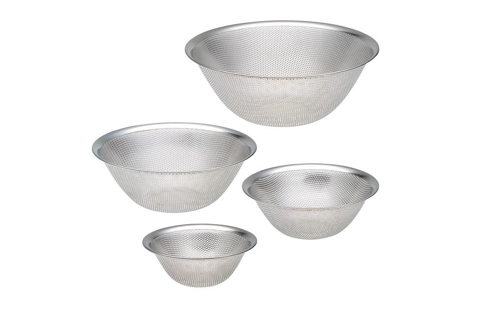 Yanagi Sori Edelstahl Perforiertes Sieb Set Edelstahl Hergestellt in Spülmaschine Lebensmittel 4-teilig (16, 19, 23, 27cm) Stahl, Japan, Sicher, Einteilig