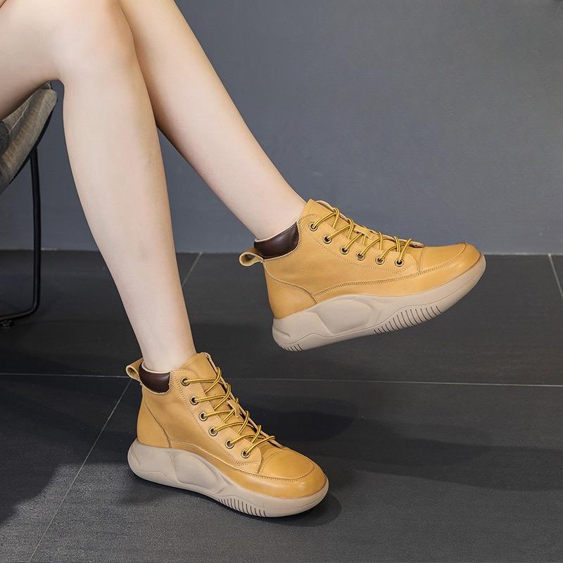 New Cotton Shoes, High-top Shoes, Casual Women's Shoes, Thick-soled Single Shoes, Soft Leather Boots