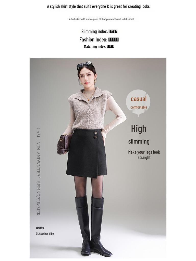 **Autumn/Winter 2025 Petite Woolen A-Line Pencil Skirt**