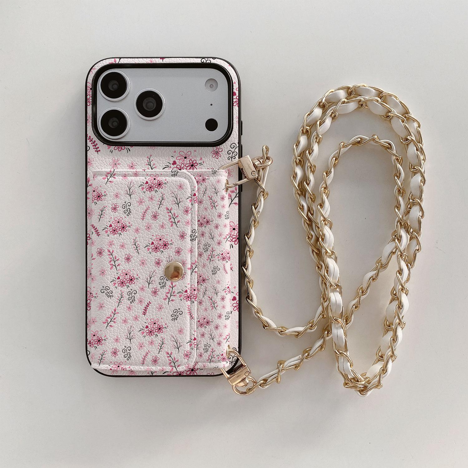 

Vintage Floral Lanyard Wallet Case Mobile Phone Case for iPhone 17Air 16e 11 12 13 14Plus 15Pro MaxPU Leather Full Coverage for iPhone 13