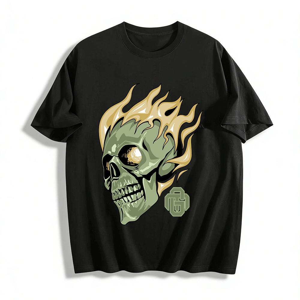 Vintage Flame Skull Print Cool Casual Loose Unisex Short Sleeve T-Shirt Pure cotton T-shirt XXS