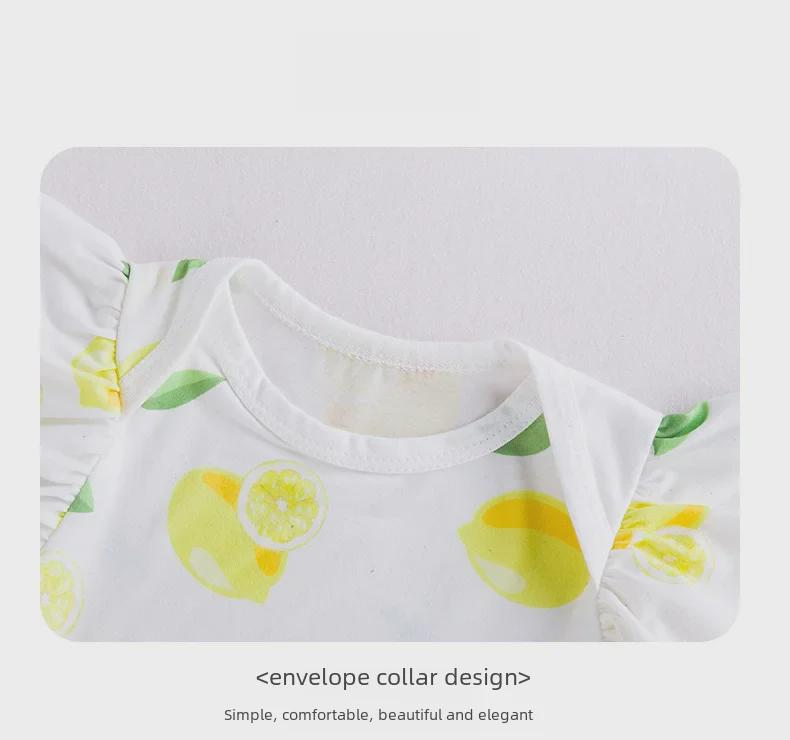 Sommer Neugeborenen Strampler mit Zitronenprint und Puffärmeln