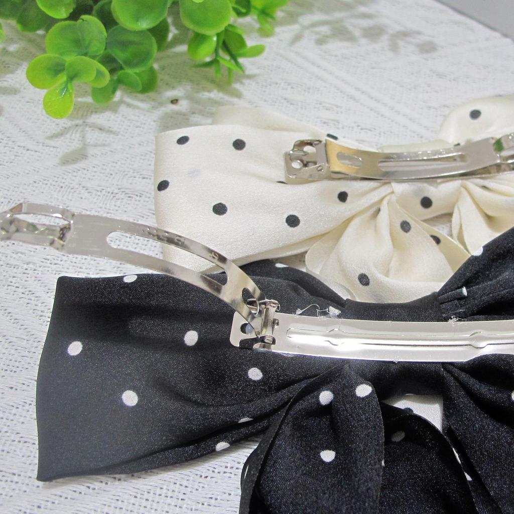 Satin Polka Dot Bow Hair Clip for Women - Korean Style Claw Clip Accessory