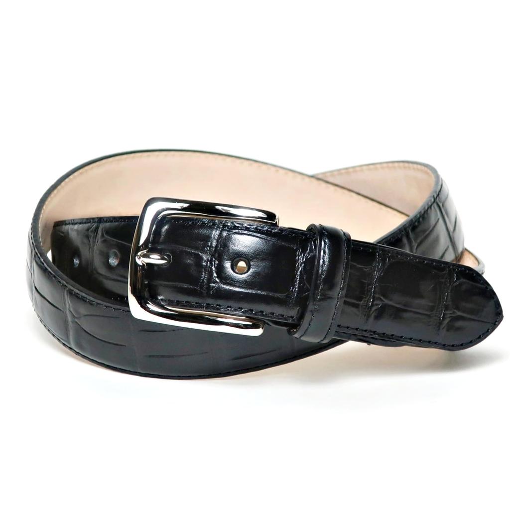 Coxswain Belt for Genuine Crocodile 30mm Made in [COXSWAIN] Men, Leather, Black, Embossed, Width, Japan, CW20210-19