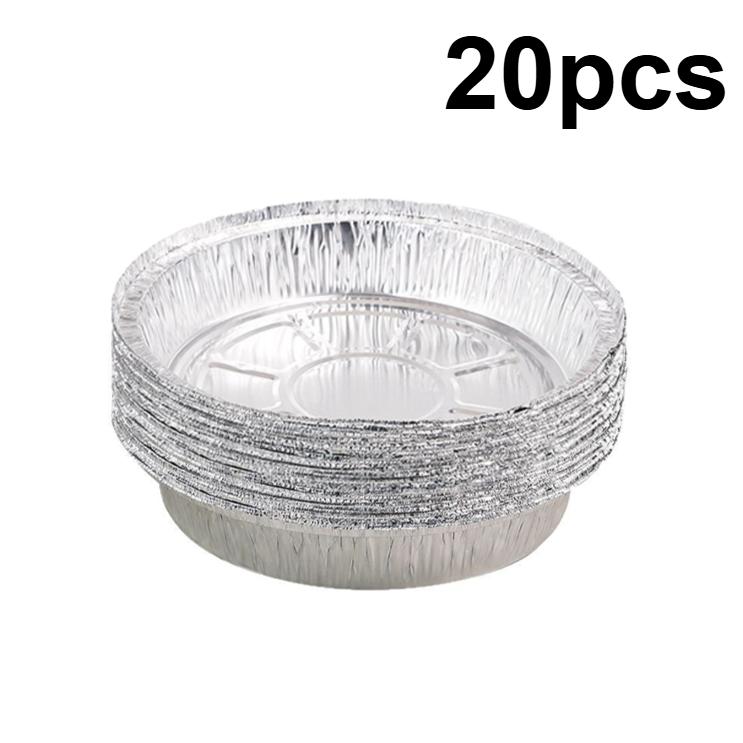 20PCS Air Fryer Special Aluminum Foil Tin Foil Tray One-time Thickened Circular Household Dessert Baking Barbecue Tin Paper Box