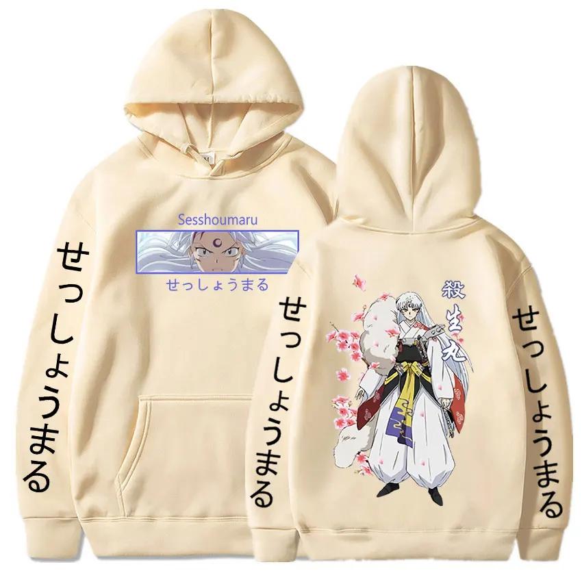 Japanese Anime InuYasha Sesshomaru Hoodie Fashion Men's Manga Double Sided Print Hooded Sweatshirts Unisex Pullovers Streetwear