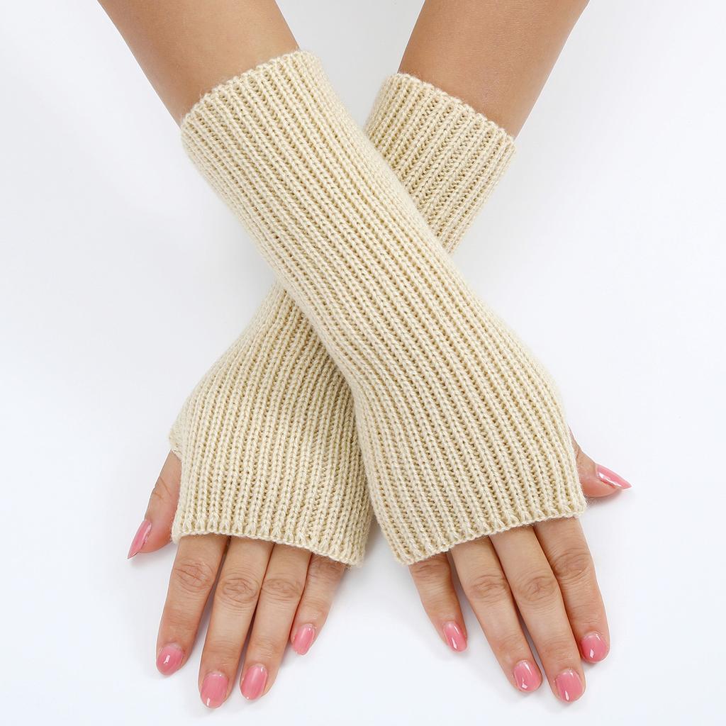 Long and Fine Striped Woolen Gloves New Autumn and Winter Women's Fashion Fake Sleeve Knitted Warm Fingerless Wrist Cover