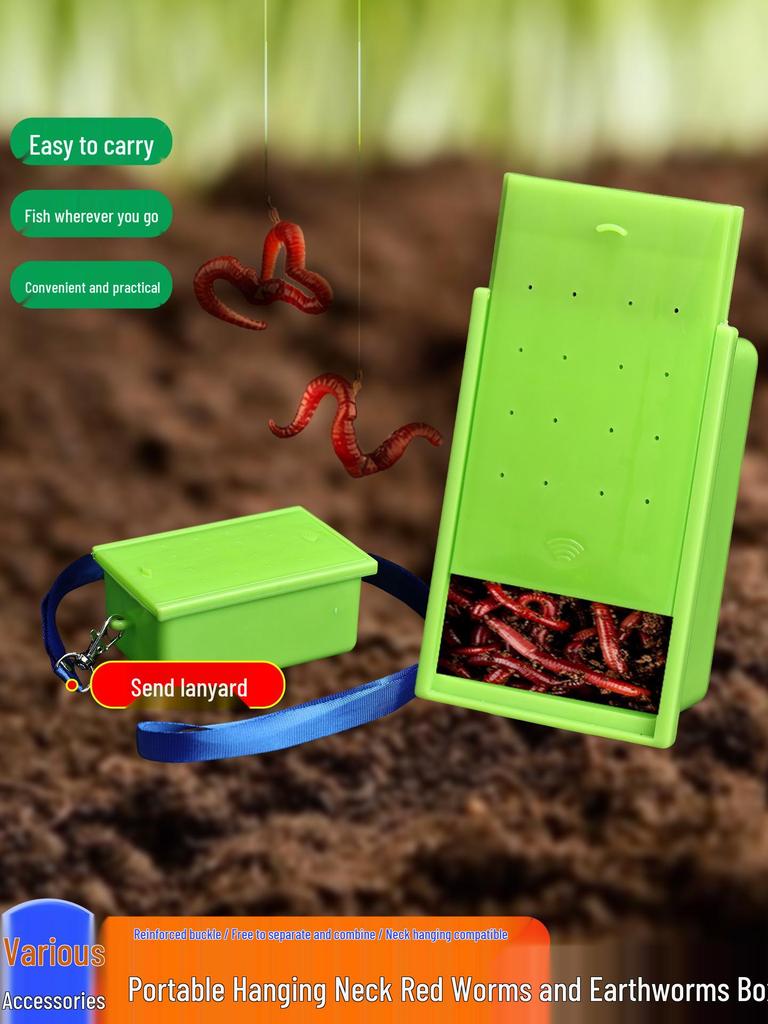 Multifunctional Breathable Hanging Neck Red Worm Box for Fishing Live Bait