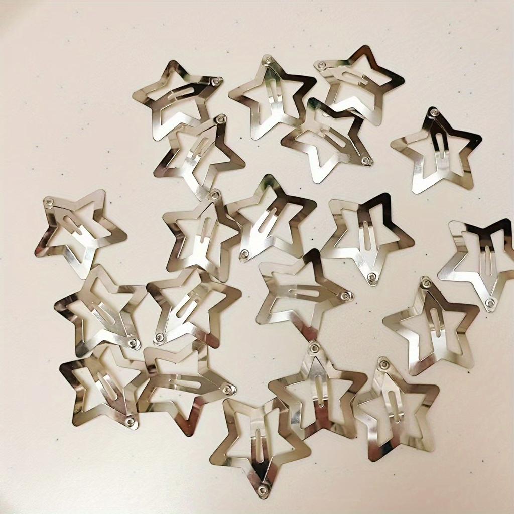 10 szt./30 szt. Spinki do włosów w kształcie gwiazdek Zatrzaskowe spinki do włosów w kształcie gwiazdek Antypoślizgowe spinki w kształcie gwiazdek dla dziewcząt kobiet Akcesoria Y2K Srebrne metalowe spinki do włosów Spinki do włosów w kształcie gwiazdek